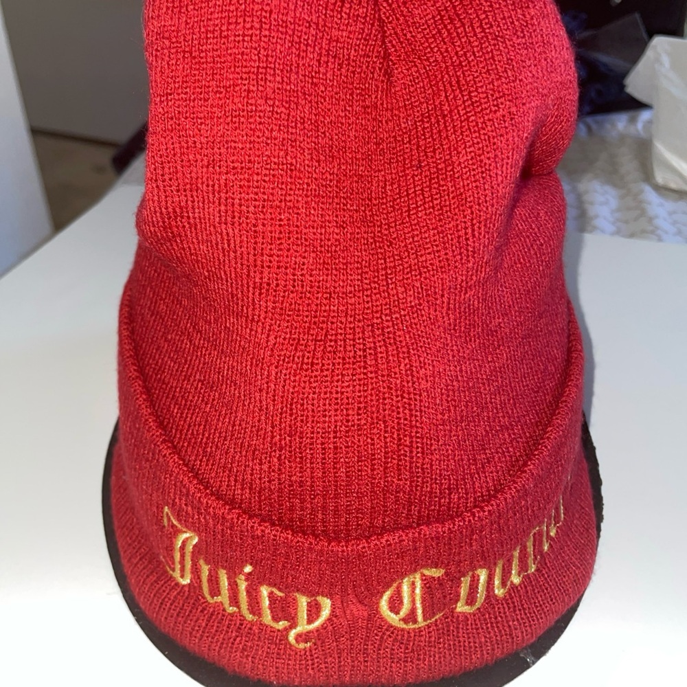 Juicy Couture Red Knit Yes Oui Can Beanie Hat